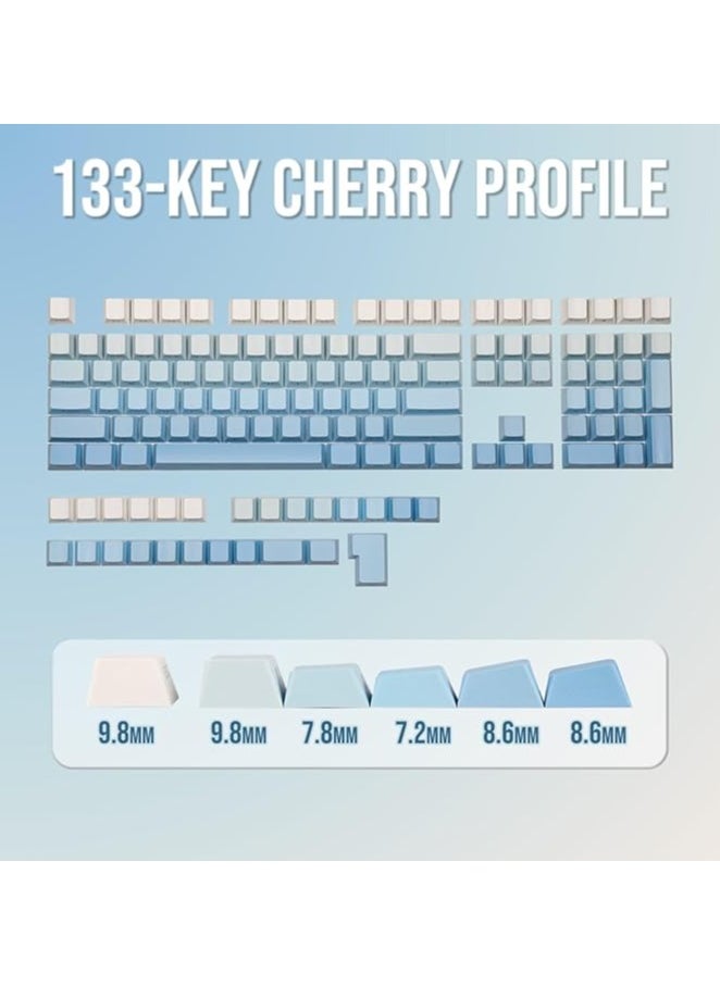 133 keys Keycaps Set for Gaming Keyboard, Cherry Profile, Side Printed & Shine-through Legends, Double Shot PBT Material for ANSI Layout Mechanical Keyboard (Sky Blue, Cherry Profile)