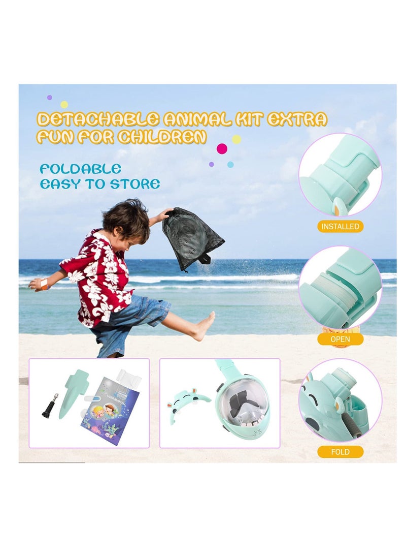 Kids Snorkel Mask, with Latest Safety Dry Breathing System, Hippo Sharp Full Face Snorkel Mask for Kids, Anti-Fog Anti-Leak, 180¡ã HD View, Snorkel Set with Camera Mount, Snorkeling Gear for Kids