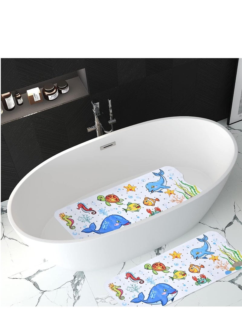 Baby Bath Mat for Tub for Kids, 40 X 16 Inch Extra Long Kids Bathtub Mat Non Slip, Cartoon Patterned Bath Tub Shower Mat Anti Slip with Suction Cups & Drain Holes, Machine Washable, Whale