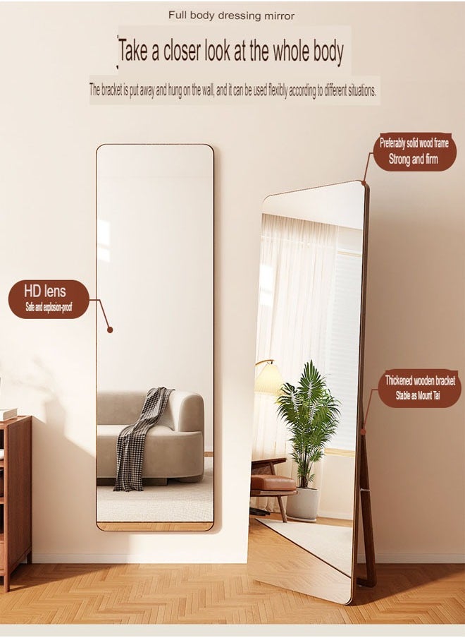 Antique-Style Solid Wood Full-Length Wall-Mounted & Floor-Standing Full-Body Mirror for Bedroom & Living Room