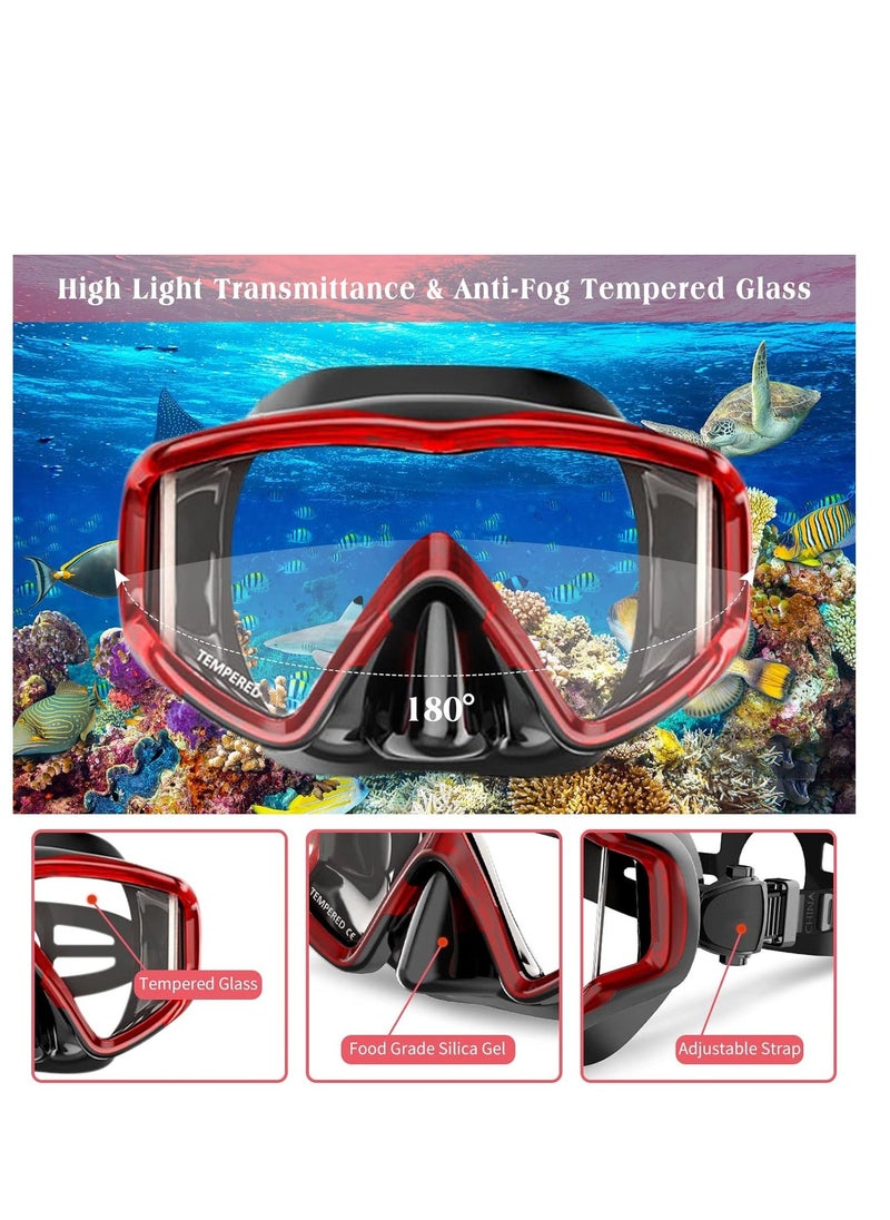 Mask Fins Snorkeling Gear for Adults Men Women Panoramic View Diving Mask Anti-Fog Dry Top Snorkel Adjustable Freediving Swimming Fins Flippers Travel Bags for Lap Swimming Snorkeling Swimming