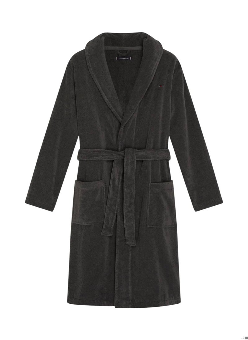 Men's Cotton Towelling Bathrobe - Cotton, Gray