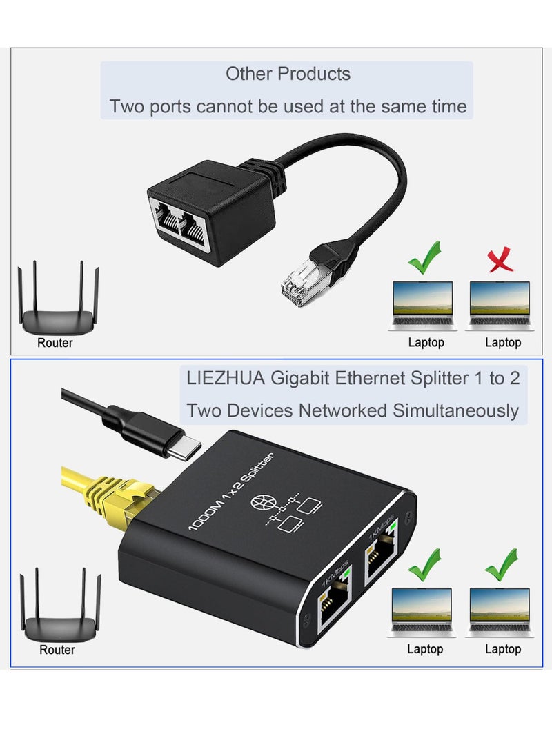 RJ45 Network Splitter Adapter, Ethernet Cable Splitter, 1 to 3 Internet Splitter 1000Mbps High Speed LAN Network Splitter, 3 Devices Simultaneous Networking, for Cat5/5e/6/7/8