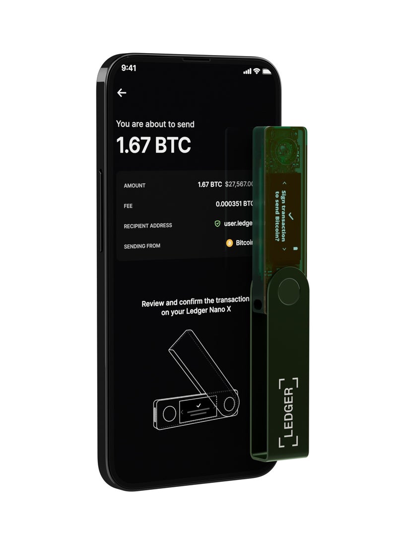 Nano X Hardware Wallet | Safest Crypto & NFT Cold Storage, Big Screen + Wireless Bluetooth & Type-C Connectivity, 5000+ Coins Supported, for iOS & Android, MacOS & Windows - Emerald Green