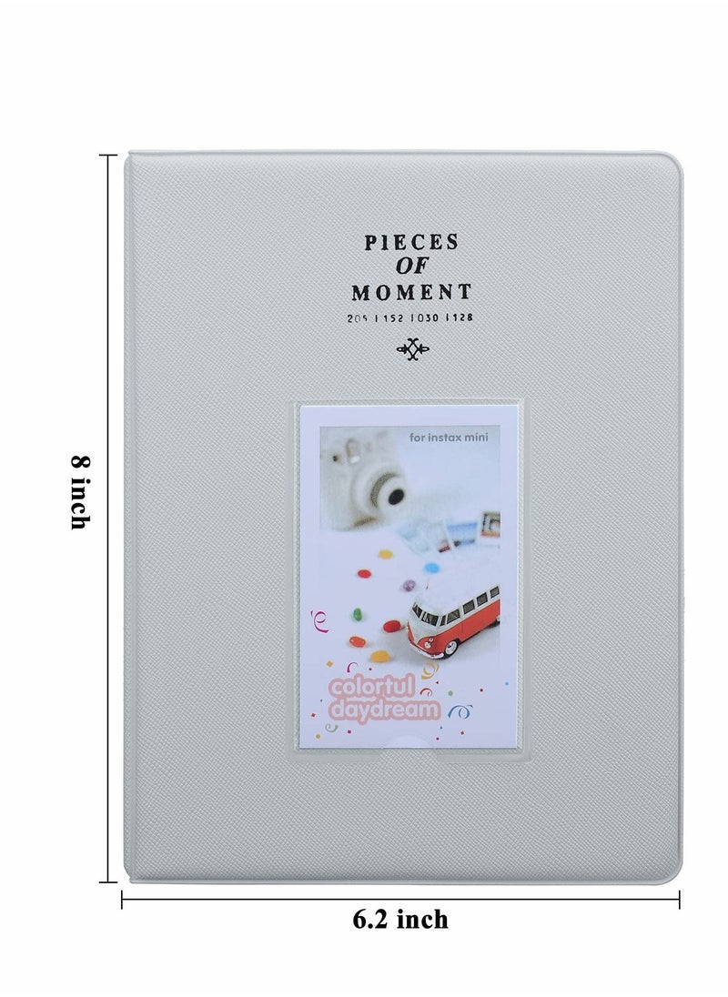 128 Pockets Mini Photo Album - Fits for Fujifilm Instax 11 9 8 90 25, Polaroid Snap PIC-300, Kodak 3-Inch Film(Smokey White)