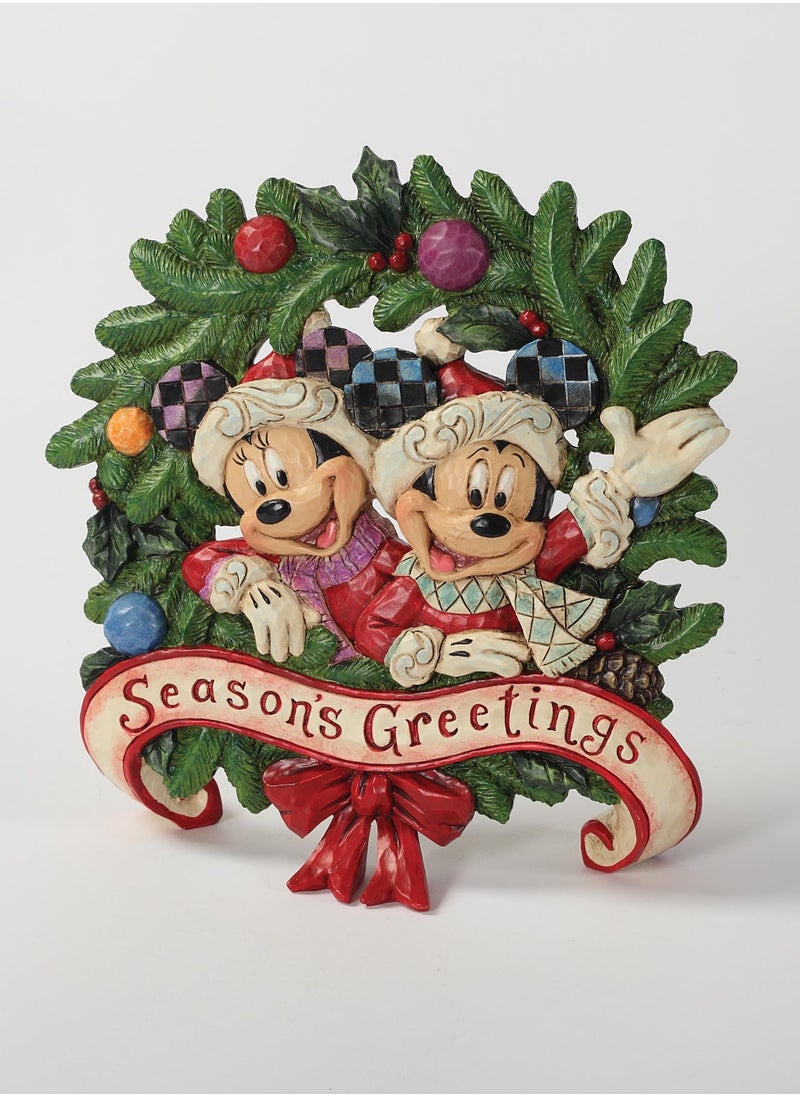 Disney Traditions - Mickey Minnie Christmas Wreath Plaque