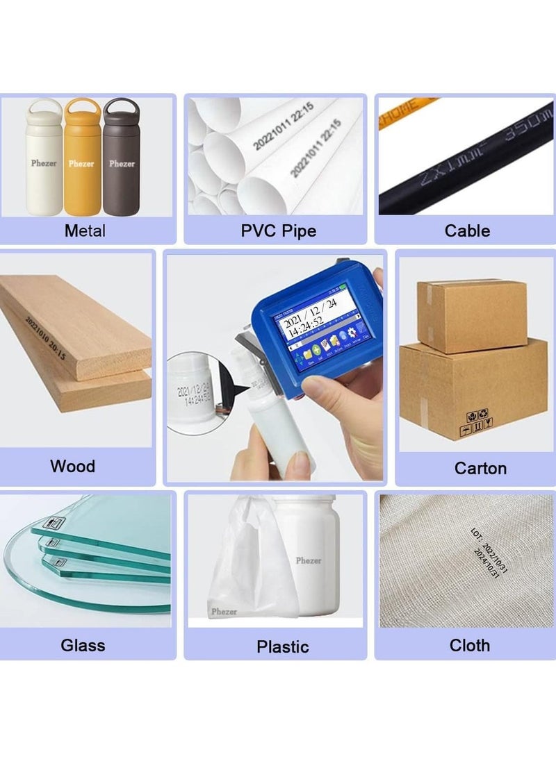Mini Inkjet Printer for All Materials PC11 Plus, 26 Languages and Quick-Drying Ink Cartridge, Portable Pocket Marking Device for Date Time Barcode Logo Qrcode Batch Number Image Icons