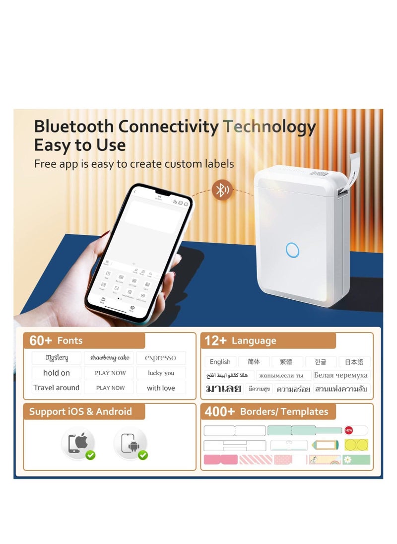 Label Maker Machine with Tape, D110 Portable Bluetooth Label Printer for Storage, Shipping, Barcode, Mailing, Office, Home, Organizing, Sticker Maker Mini Label Maker with Multiple Templates