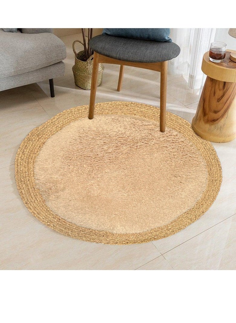 Soft & Eco-Friendly Round Jute and Plush Rug - Luxurious Comfort for Living Room, Bedroom & Nursery, Durable Natural Fiber Decor