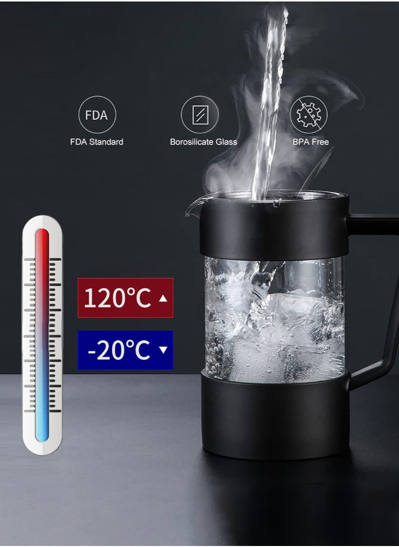 French Press Coffee Maker Coffee Tea Kettle 1 Liter Insulated Piston Tea Pot Cafetiere Coffee Cup with Filter 304 Stainless Steel Borosilicate Glass Coffee Press Durable Heat Resistant (1000ML, 34 OZ)