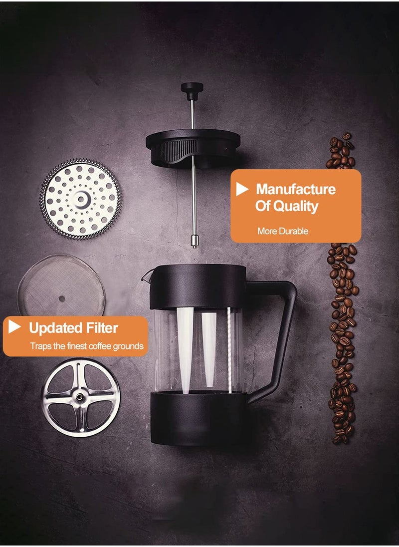 French Press Coffee Maker Coffee Tea Kettle 1 Liter Insulated Piston Tea Pot Cafetiere Coffee Cup with Filter 304 Stainless Steel Borosilicate Glass Coffee Press Durable Heat Resistant (1000ML, 34 OZ)