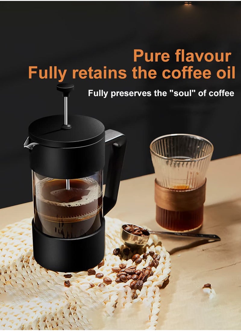French Press Coffee Maker Coffee Tea Kettle 1 Liter Insulated Piston Tea Pot Cafetiere Coffee Cup with Filter 304 Stainless Steel Borosilicate Glass Coffee Press Durable Heat Resistant (1000ML, 34 OZ)