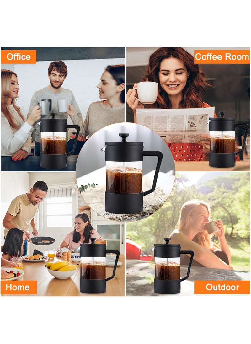 French Press Coffee Maker Coffee Tea Kettle 1 Liter Insulated Piston Tea Pot Cafetiere Coffee Cup with Filter 304 Stainless Steel Borosilicate Glass Coffee Press Durable Heat Resistant (1000ML, 34 OZ)