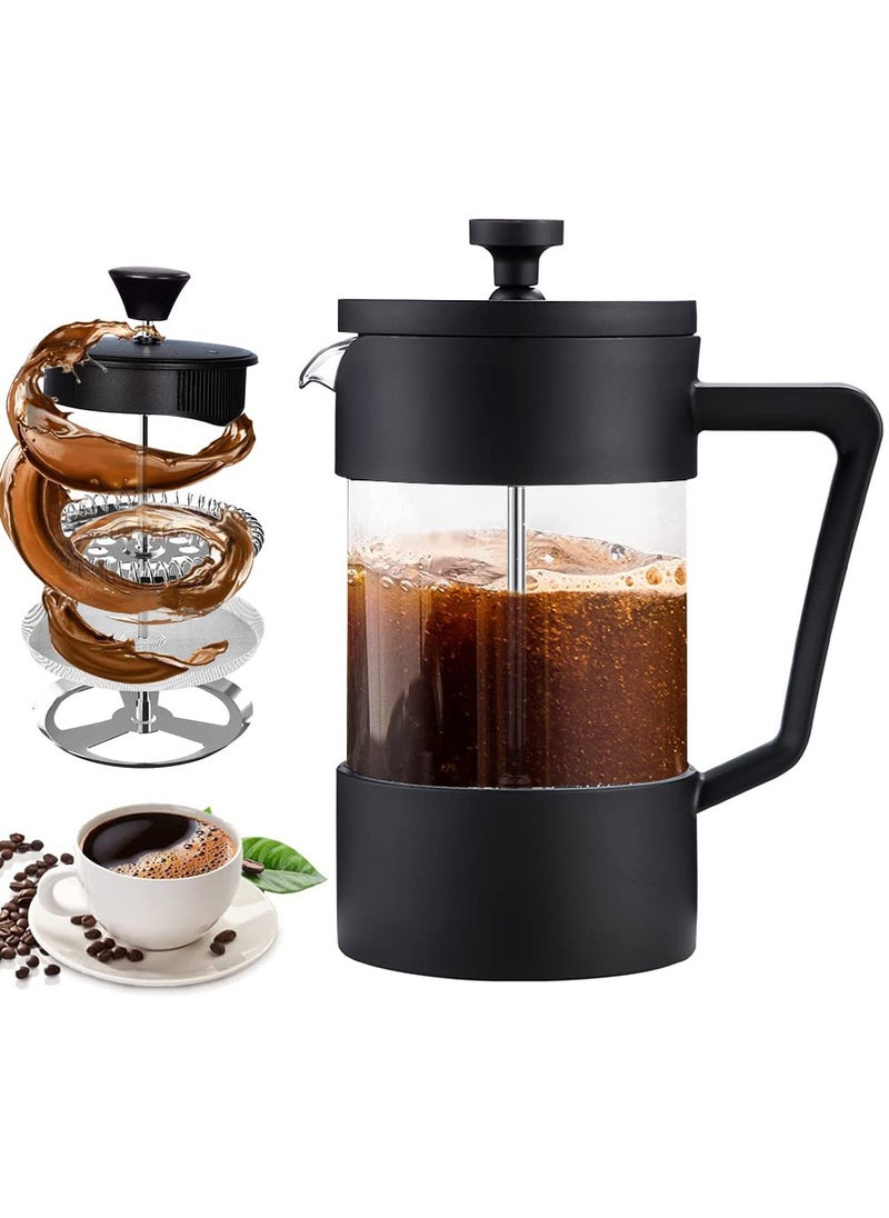 French Press Coffee Maker Coffee Tea Kettle 1 Liter Insulated Piston Tea Pot Cafetiere Coffee Cup with Filter 304 Stainless Steel Borosilicate Glass Coffee Press Durable Heat Resistant (1000ML, 34 OZ)