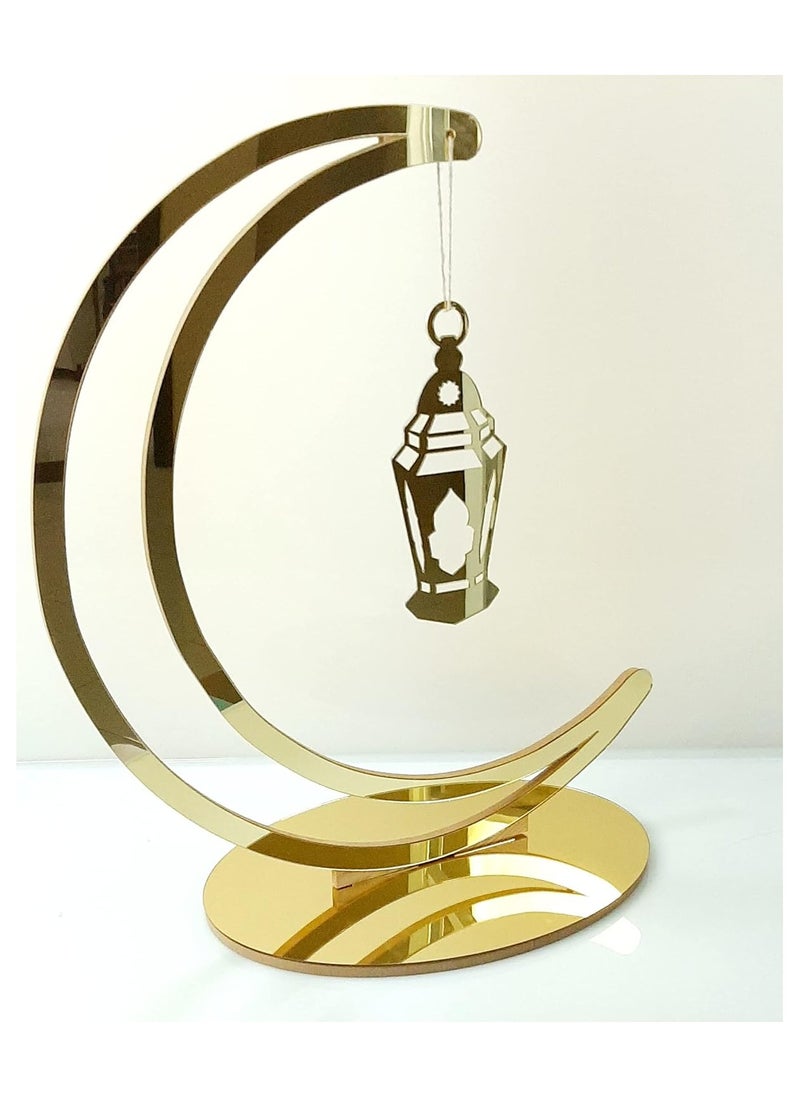 Wooden Ramadan Crescent with Golden Acrylic – Small Ramadan Decoration