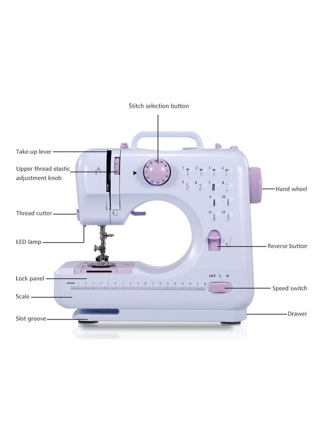 Portable Electric Sewing Machine With Foot Pedal H37650US-su White/Purple