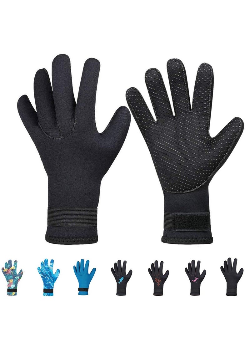 Diving Gloves, 5mm Neoprene Gloves, Waterproof Warm Diving Gloves with Adjustable Velcro, Anti-Slip Water Gloves for Women Men for Diving, Surfing, Kayaking, Snorkeling, Sailing (Black, L)