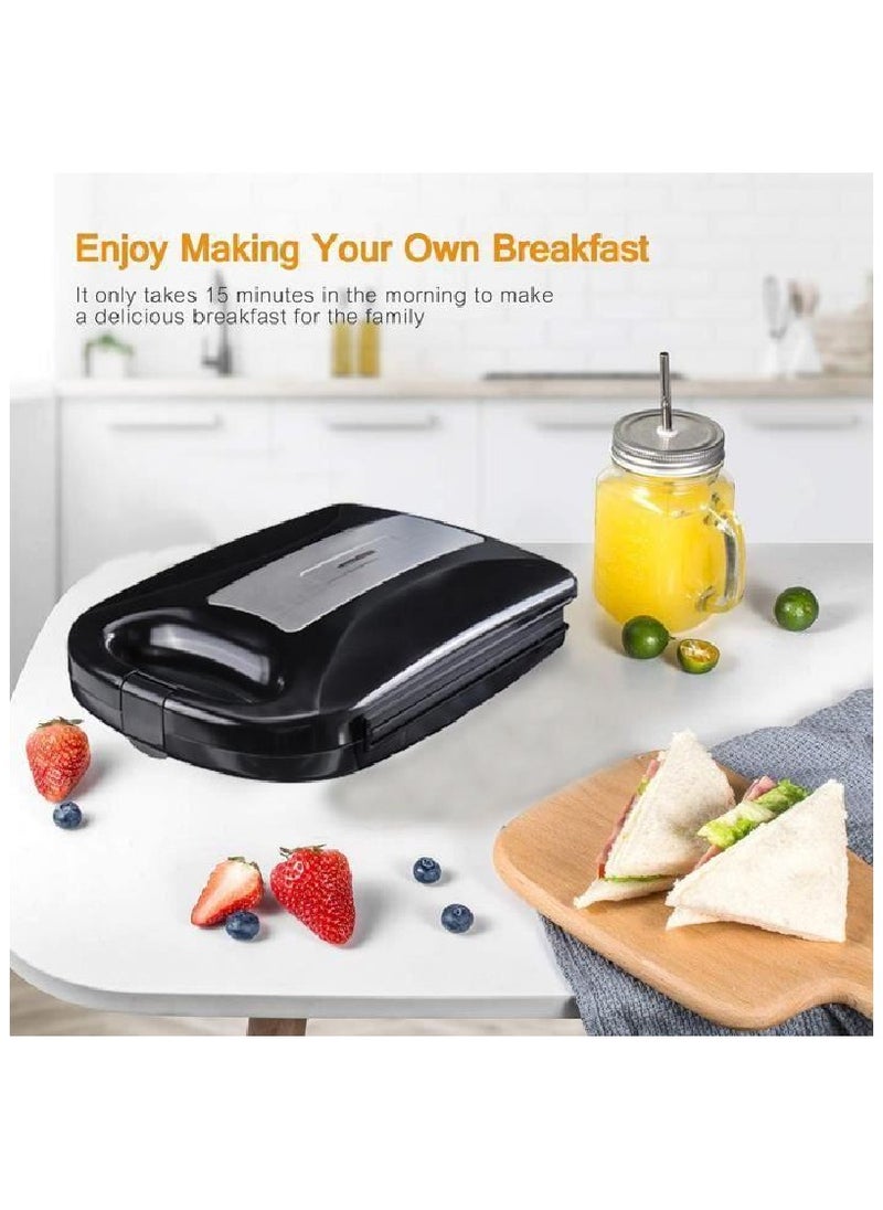 National 700W Non-Stick Sandwich Maker for Grilled Cheese, Waffles & Steak – Deep Plates, Stainless Steel, Cool Touch Handle, 2-Year Warranty, Auto Temp Control, Easy Clean, Power & Ready Indicator