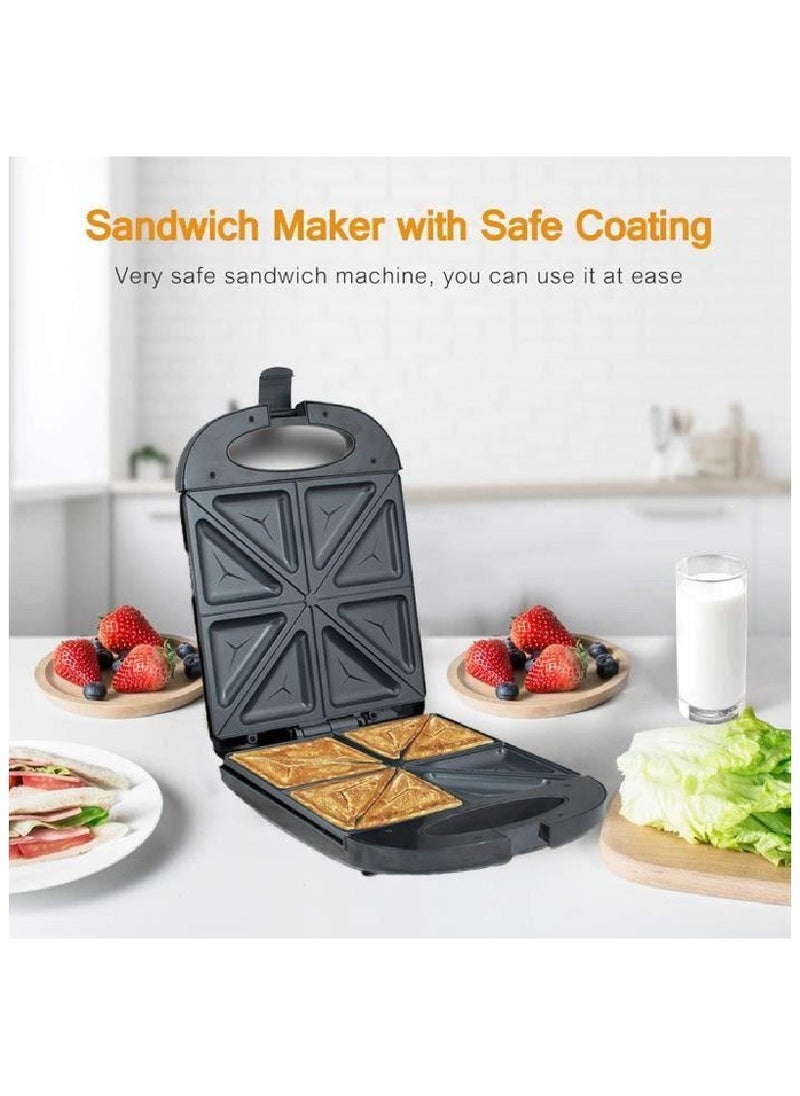 National 700W Non-Stick Sandwich Maker for Grilled Cheese, Waffles & Steak – Deep Plates, Stainless Steel, Cool Touch Handle, 2-Year Warranty, Auto Temp Control, Easy Clean, Power & Ready Indicator