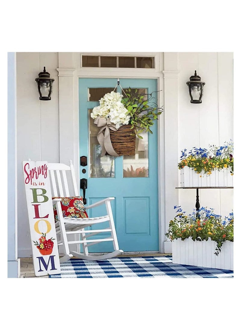 Cream Hydrangea Door Hanger Basket Wreath Wildflowe Hanging Basket Wreath Wall Wreath Basket Decor for Seasonal Welcome Sign Front Door Decoration, Spring Hanging Ornament
