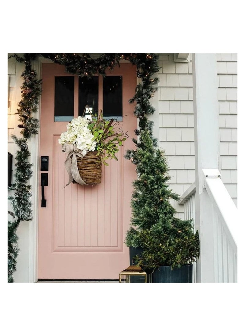Cream Hydrangea Door Hanger Basket Wreath Wildflowe Hanging Basket Wreath Wall Wreath Basket Decor for Seasonal Welcome Sign Front Door Decoration, Spring Hanging Ornament