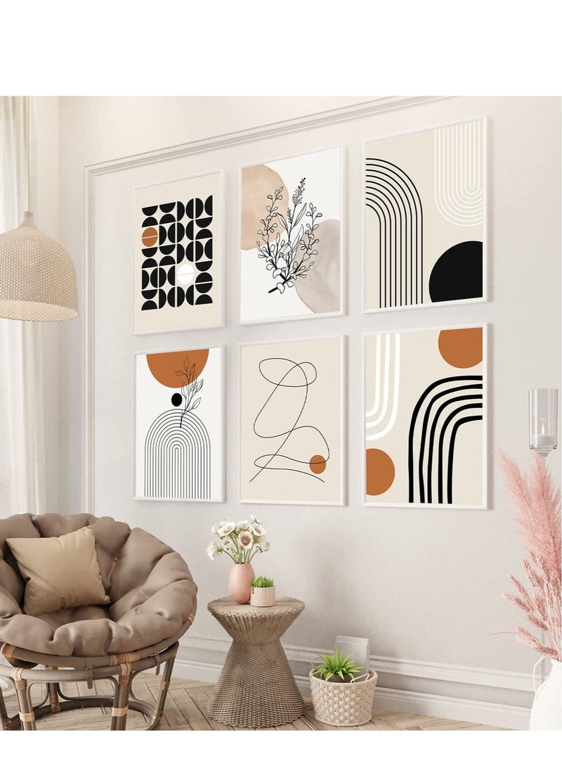 Art Wall Decor 6 Pcs Abstract Geometric Line Art Prints for Living Room, Bedroom, and Gallery Exhibition