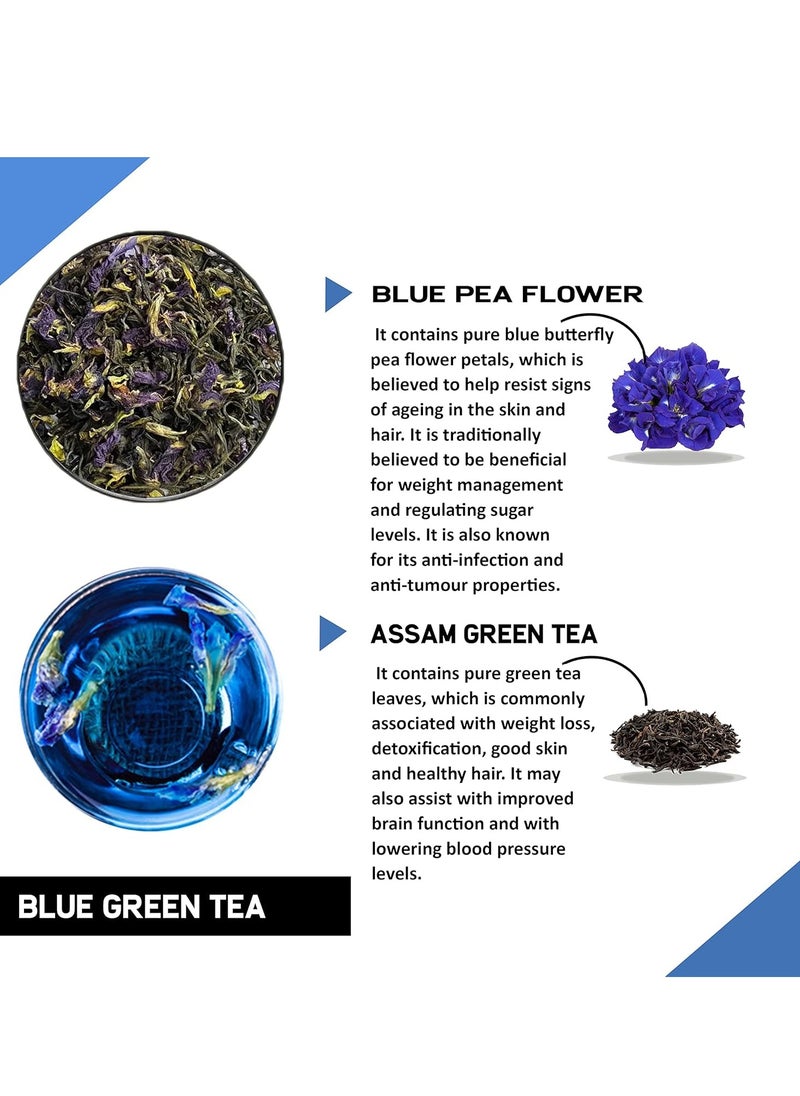 TEACURRY Blue Green Tea(30 Tea Bags) Helps With Weight Loss, Skin Glow, Hair Care, Brain Health Blue Pea Green Tea Blue Butterfly Green Tea For Weight Loss,60 Grams