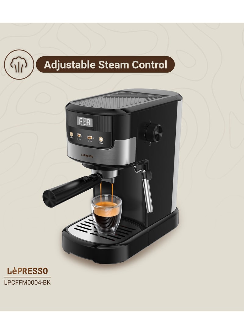 Suprema Espresso Coffee Machine with Touch Display and Milk Steamer 1100W Coffee Maker/ Washable Drip Tray / Nespresso Compatible / 20 Bar Pressure - Black