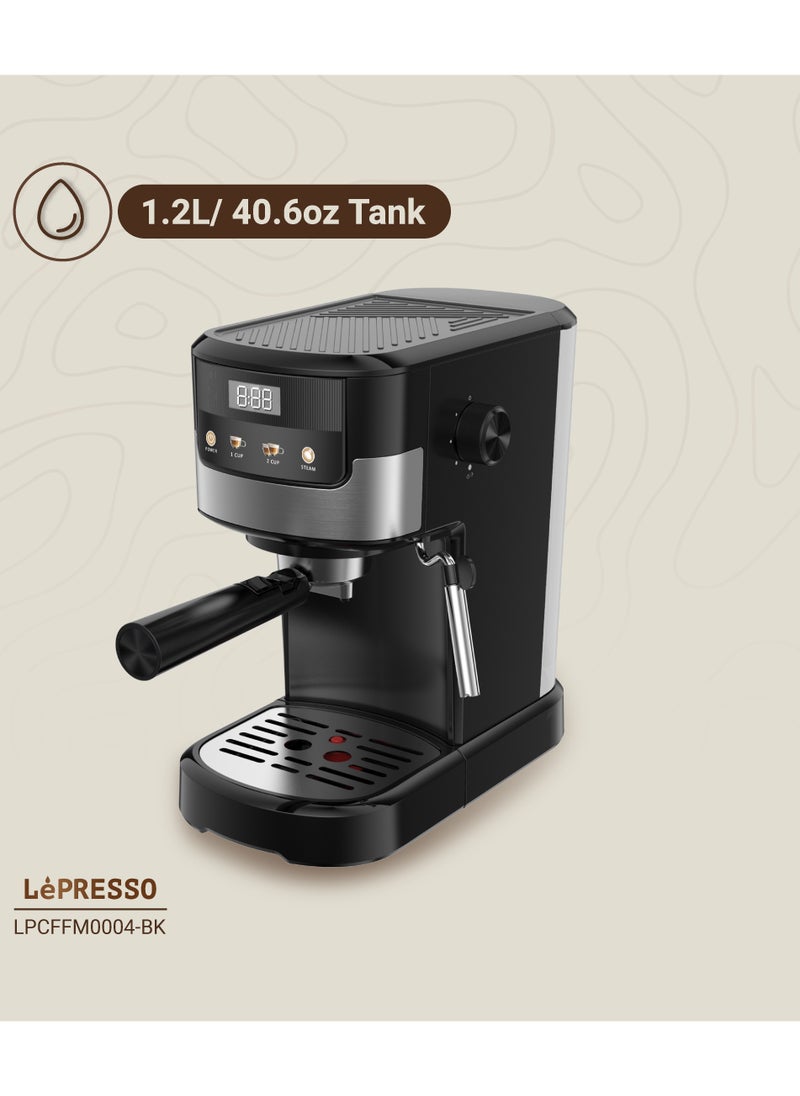 Suprema Espresso Coffee Machine with Touch Display and Milk Steamer 1100W Coffee Maker/ Washable Drip Tray / Nespresso Compatible / 20 Bar Pressure - Black