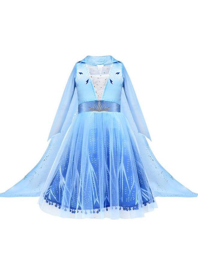 10Pcs Frozen Elsa Costume Dress For Girls Kids Toddler Princess Dress Up Clothes For Little Girls With Elsa Accessories Gloves Crown Wands Wig Necklace For 5 6T Kids Christmas Birthday Party