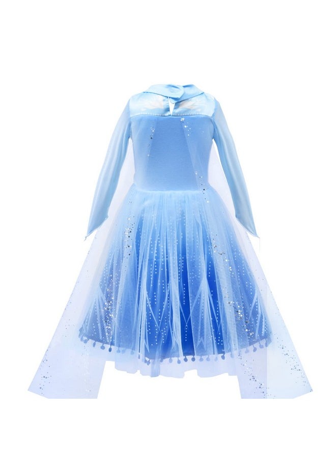 10Pcs Frozen Elsa Costume Dress For Girls Kids Toddler Princess Dress Up Clothes For Little Girls With Elsa Accessories Gloves Crown Wands Wig Necklace For 5-6T Kids Christmas Birthday Party