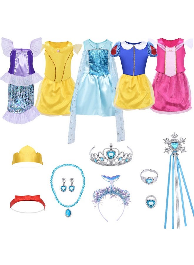 Princess Dress Up Clothes For Little Girls Dress Up Trunk Set Elsa Mermaid Snow Princess Belle Sleeping Beauty Pretend Play Costume Halloween Christmas Birthday Gift For Toddler Girls Age 3 6