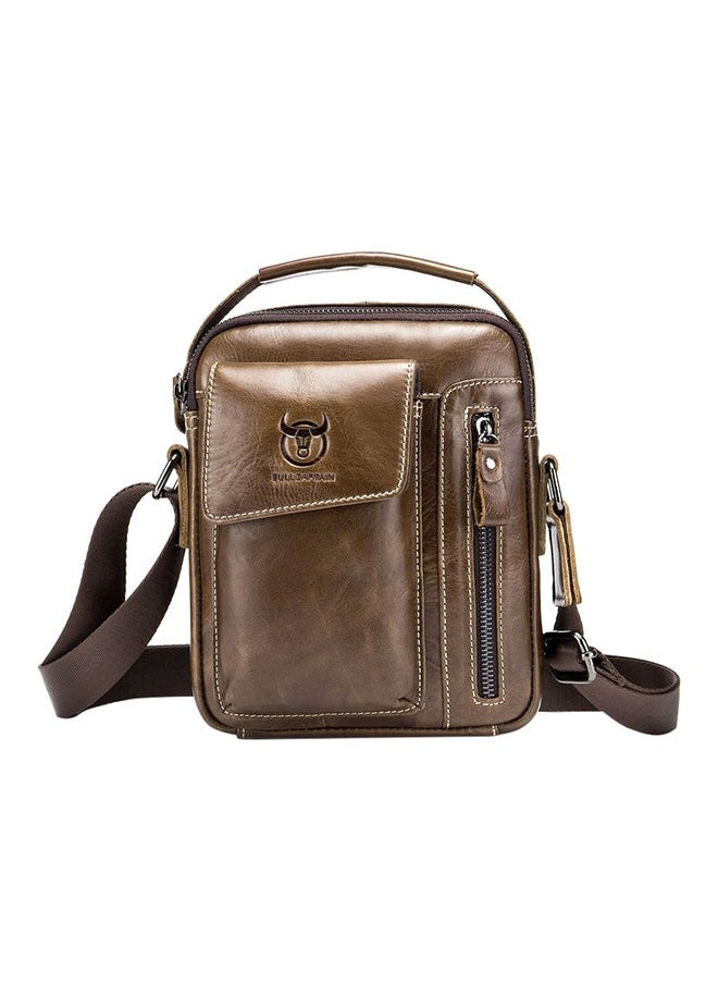 Leather Zipper Crossbody Bag Brown