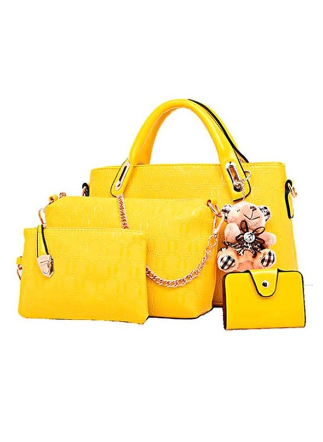 4-Piece Bear Hanging Ornament Crossbody Bag Set Yellow