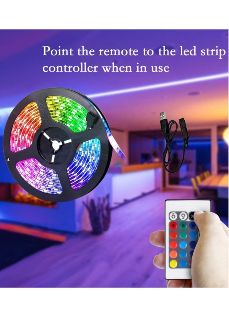 LED Light Strip 2M USB RGB Waterproof Decoration Lighting with Remote Control for Bedroom Kitchen Hotel Home TV Back (Color Changing)