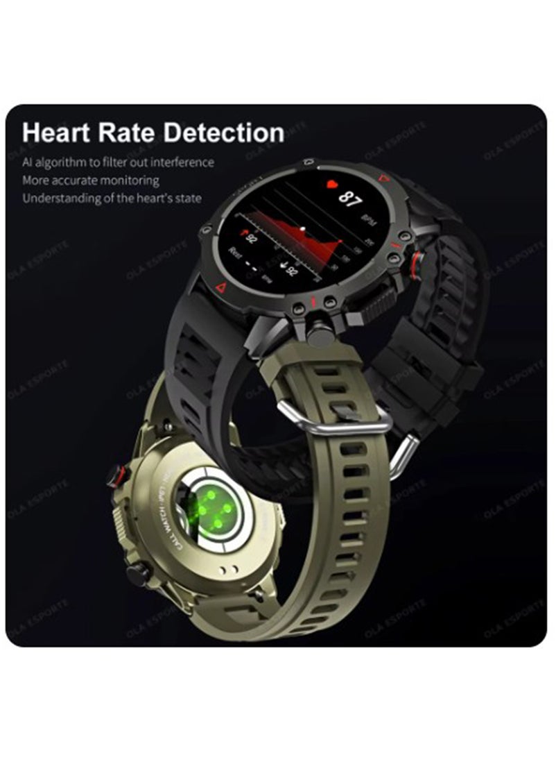 BSNL 1.53 AMOLED TF10 PRO Outdoor Rugged Military Bluetooth Call Smartwatch Sports Fitness Tracker Heart Monitor For Android IOS - Black