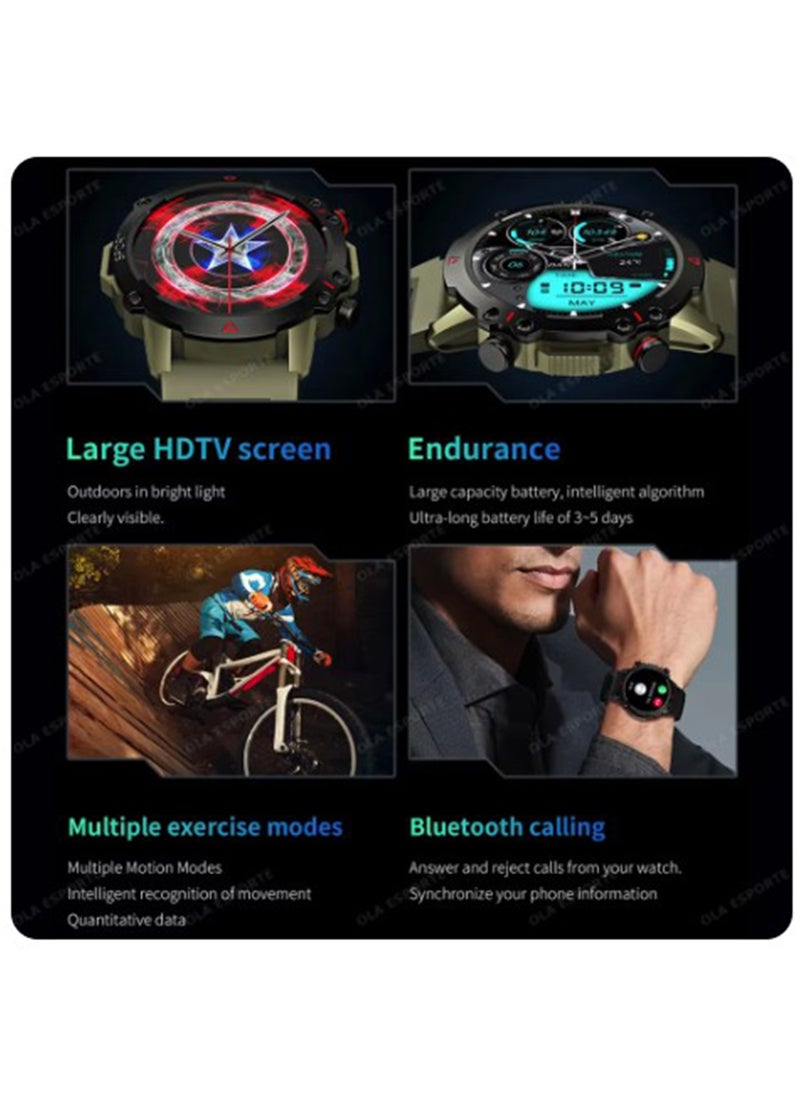 BSNL 1.53 AMOLED TF10 PRO Outdoor Rugged Military Bluetooth Call Smartwatch Sports Fitness Tracker Heart Monitor For Android IOS - Black