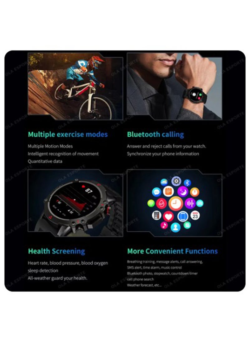 BSNL 1.53 AMOLED TF10 PRO Outdoor Rugged Military Bluetooth Call Smartwatch Sports Fitness Tracker Heart Monitor For Android IOS - Black