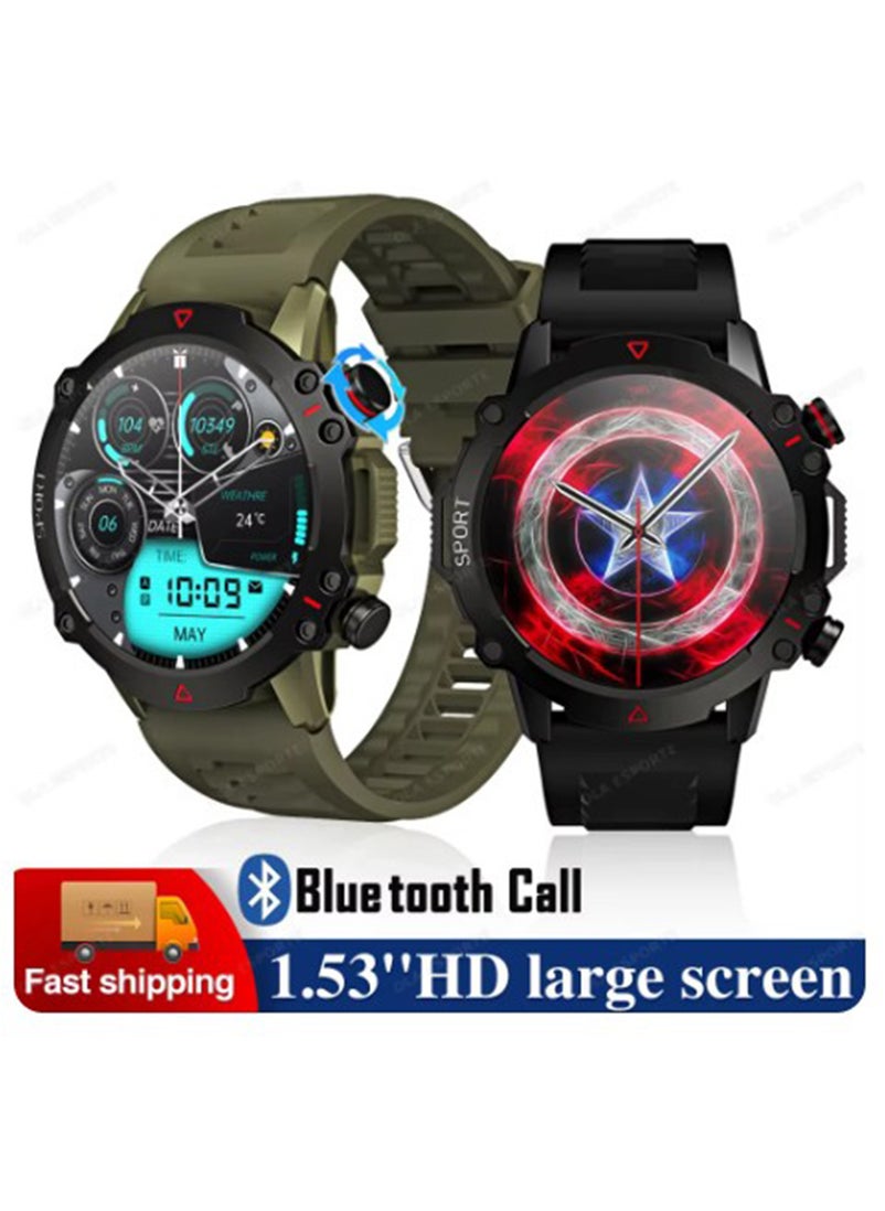 BSNL 1.53 AMOLED TF10 PRO Outdoor Rugged Military Bluetooth Call Smartwatch Sports Fitness Tracker Heart Monitor For Android IOS - Black