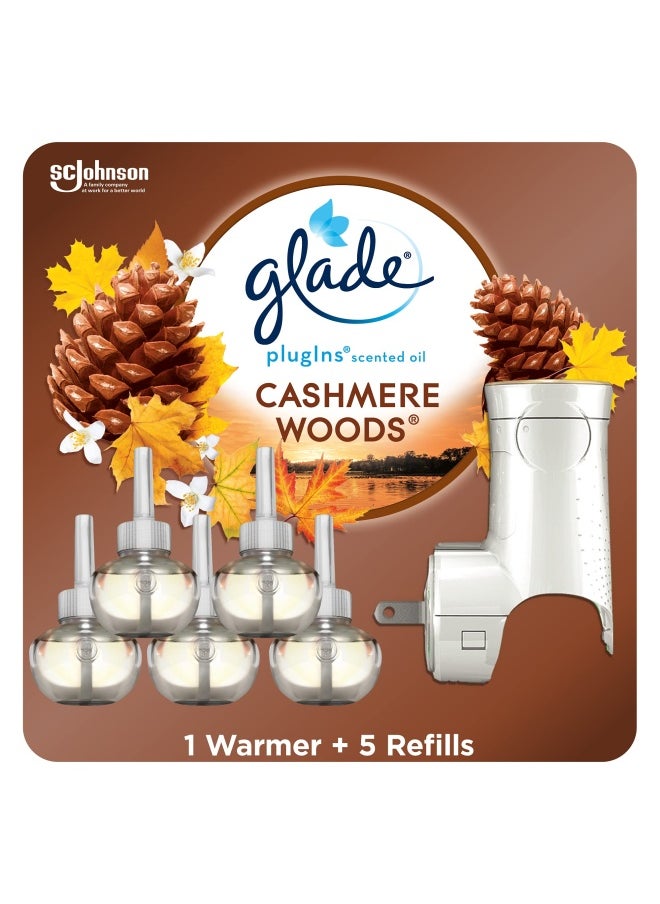 Plugins Refills Air Freshener Starter Kit Scented And Essential Oils For Home And Bathroom Cashmere Woods 3.35 Fl Oz 1 Warmer 5 Refills