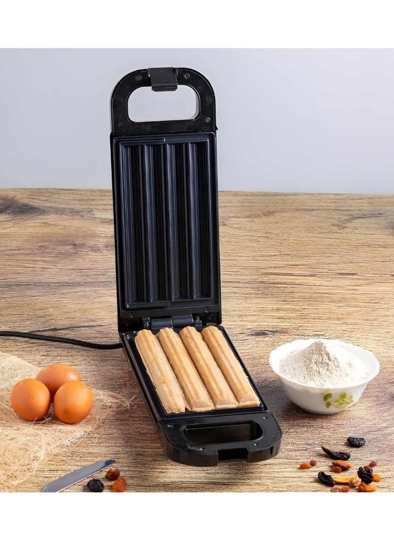 Churros Maker Power and Ready Indicator Non Stick Cooking Plate Easy to Clean 750W Freshly Bake 4 Churros at Time Cook Healthy & Oil Free Churros 750W  Black