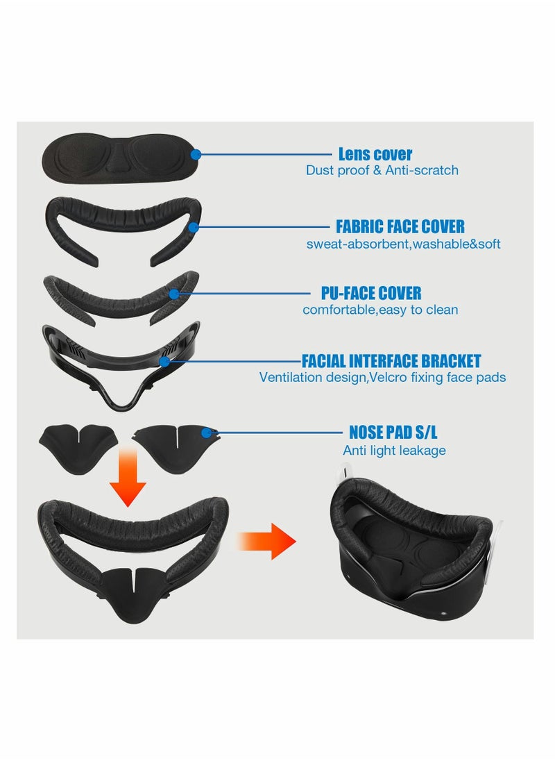 Comfortable and Stretchy VR Facial Vent Soft Interface Bracket with Anti-Leakage Light PU Leather Foam Face Replacement Pads Custom Comfort 6-in-1 Accessories for Oculus Quest 2