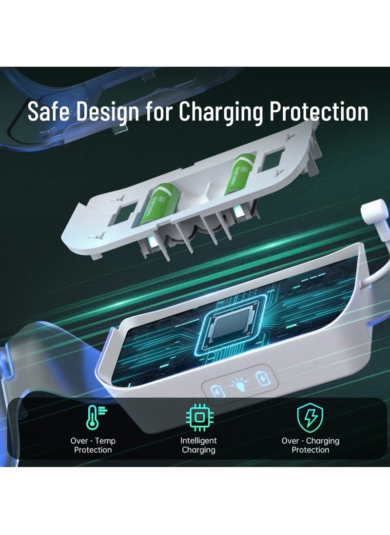 VR Charging Dock for Oculus Quest 2, LED Light Enhanced Headset Display Fast Charging Stand Touch Controller Mount Accessories for Meta Quest 2, 2 Rechargeable Batteries, Magnetic Type-C Connector