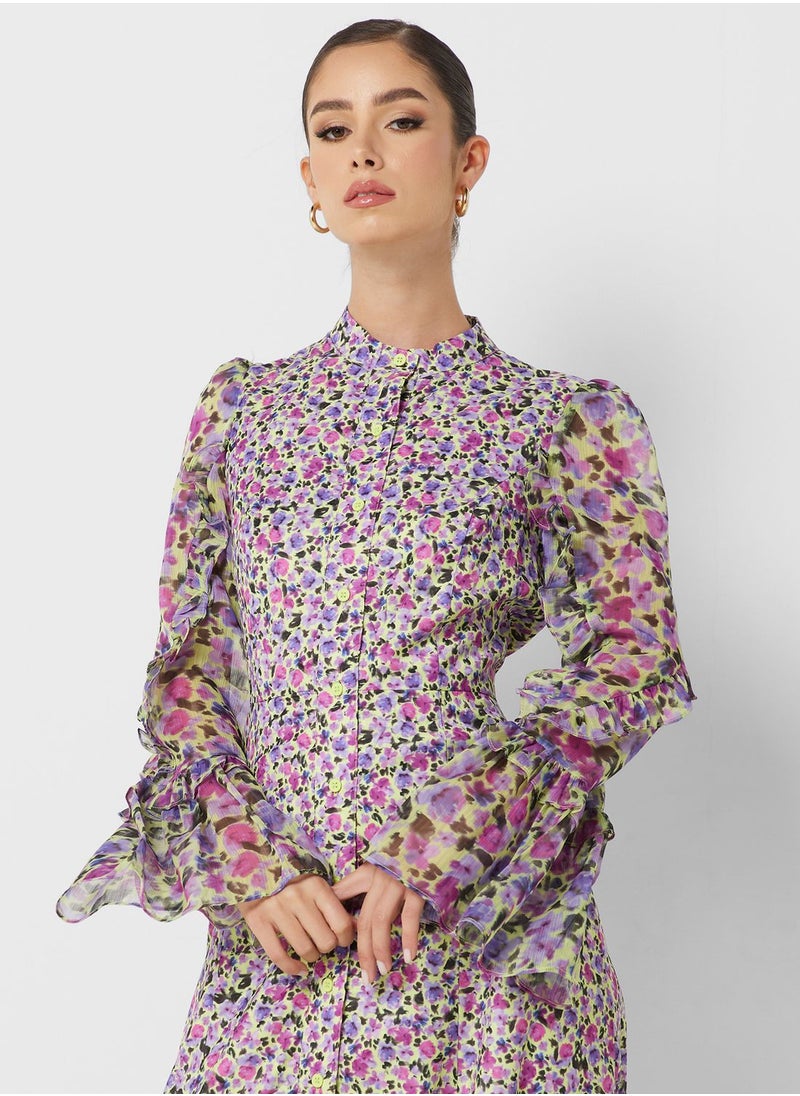 Front Slit Printed Dress