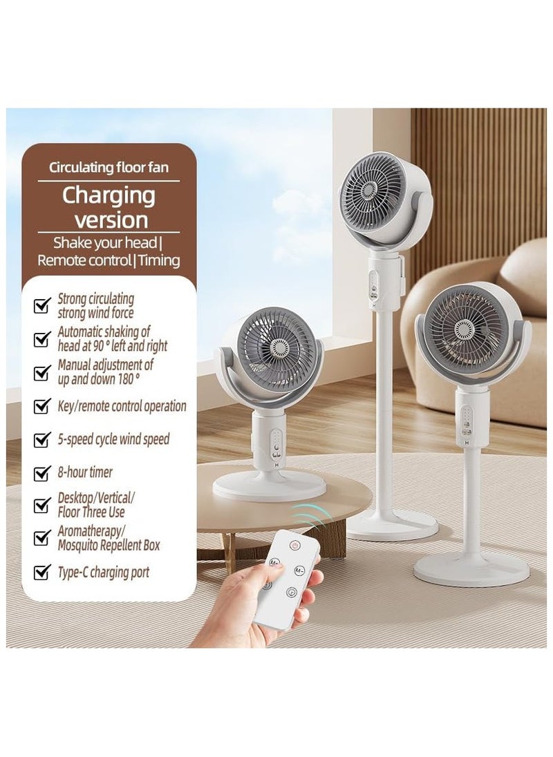 Rechargeable Pedestal Fan with Remote Control - 5-Speed Oscillating Table Fan | 90°-180° Auto Oscillation, Adjustable Height, Timer Setting | Portable Stand Fan for Home, Office & Outdoor Use