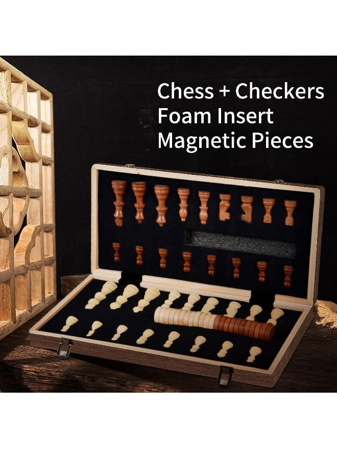 Chess Sets,15 Inch Magnetic Wooden Chess Set, Board Game for Adults and Kids, with 24 Cherkers Pieces Extra & 2 Extra Queens,Portable Travel Chess Board Game Sets