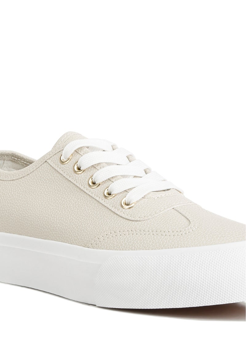 Off-White Faux Leather Flatform Sneakers