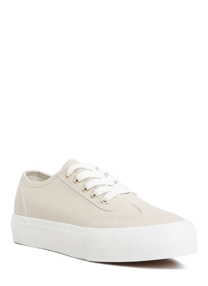 Off-White Faux Leather Flatform Sneakers