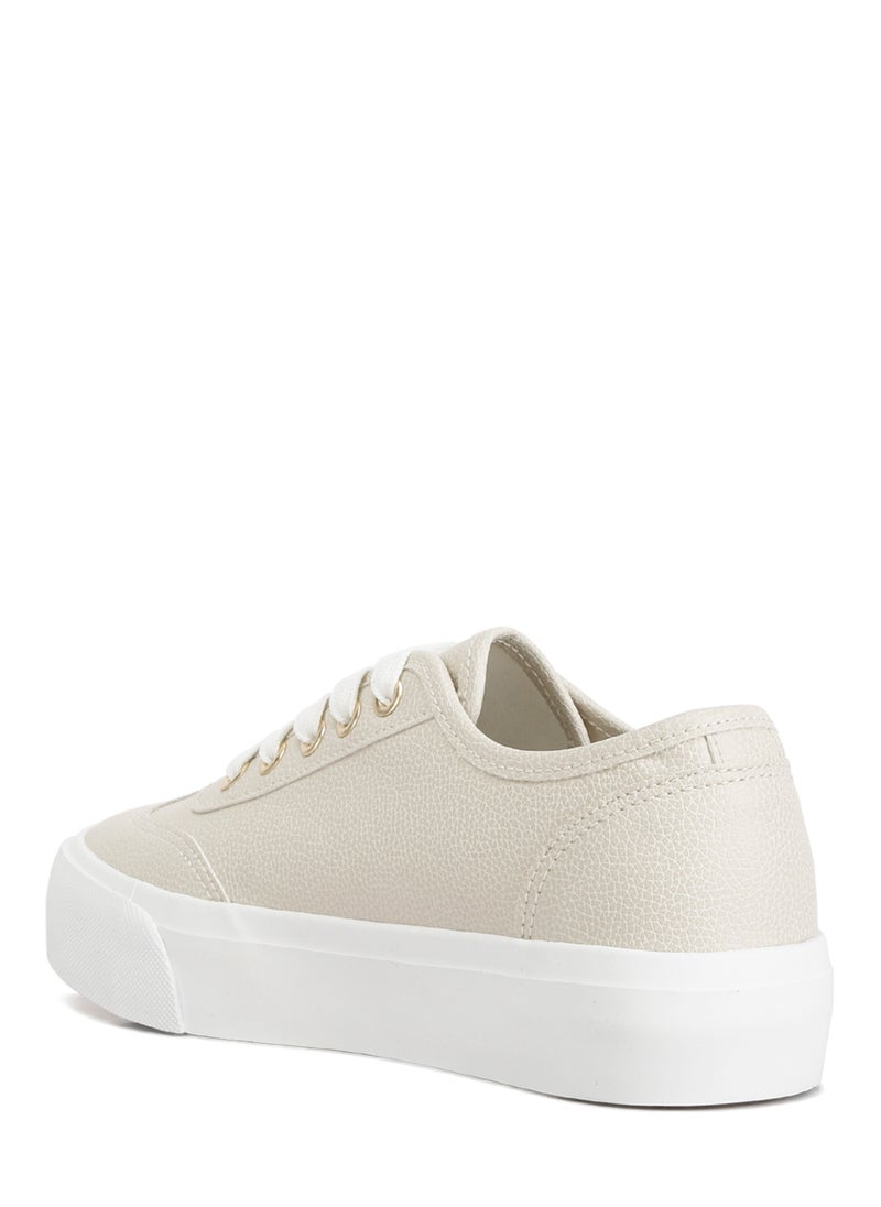 Off-White Faux Leather Flatform Sneakers