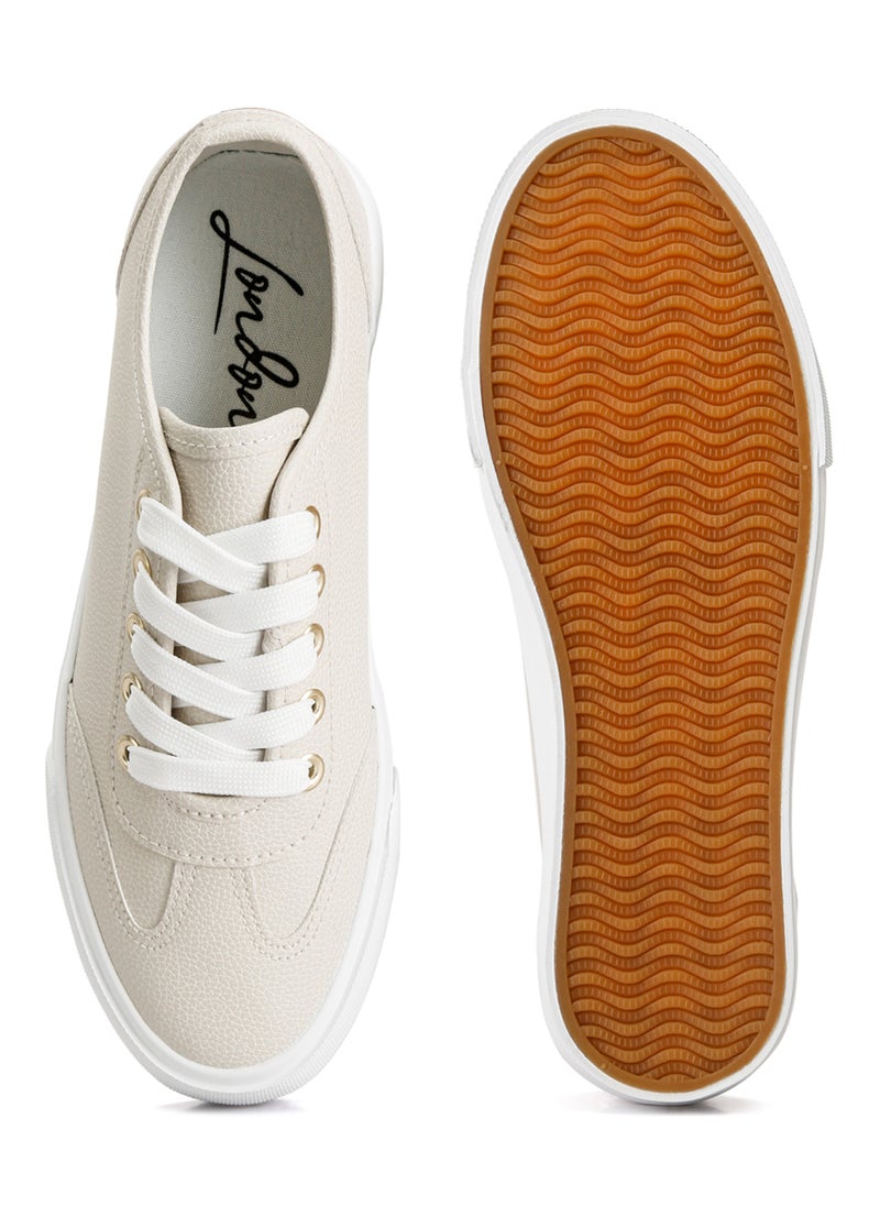 Off-White Faux Leather Flatform Sneakers